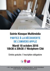 Soirée Kiosque Multimédia : partez à la découverte de l'univers Apple. Le mardi 18 octobre 2016 à Chalon-sur-Saône. Saone-et-Loire.  18H30
